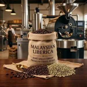 Bulk raw green and roasted Malaysian Liberica coffee beans exported by Sherwah Group for international roasters and B2B buyers.